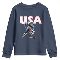 USA Ice Hockey Player Patriotic Graphic Youth Sweatshirt Red White and Blue American Sports Fan