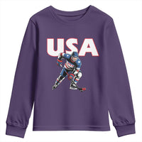 USA Ice Hockey Player Patriotic Graphic Youth Sweatshirt Red White and Blue American Sports Fan