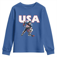 USA Ice Hockey Player Patriotic Graphic Youth Sweatshirt Red White and Blue American Sports Fan