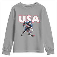 USA Ice Hockey Player Patriotic Graphic Youth Sweatshirt Red White and Blue American Sports Fan