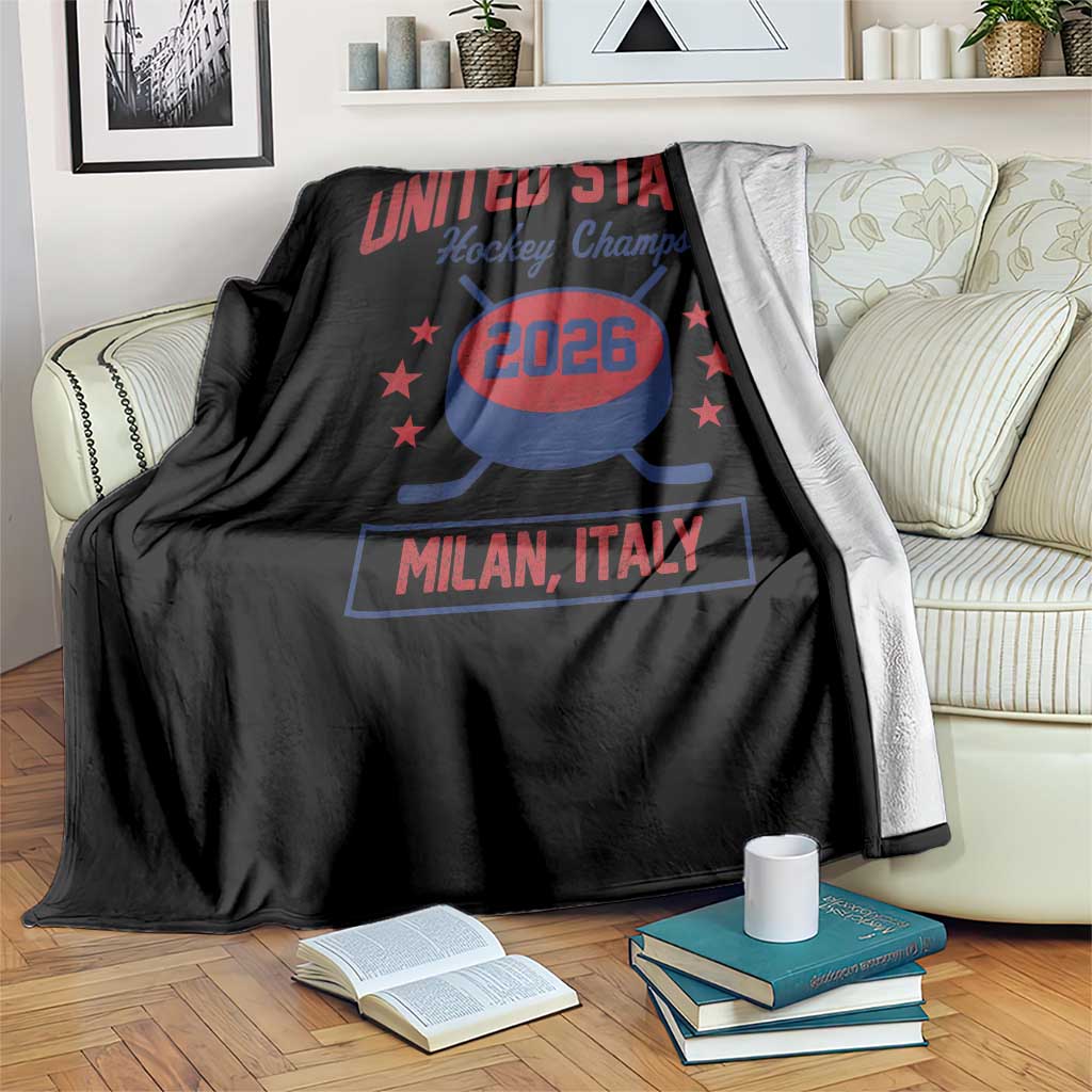 United States Hockey Champs 2026 Milan Italy Throw Blanket Patriotic USA Gold Medal Winter Games Fan