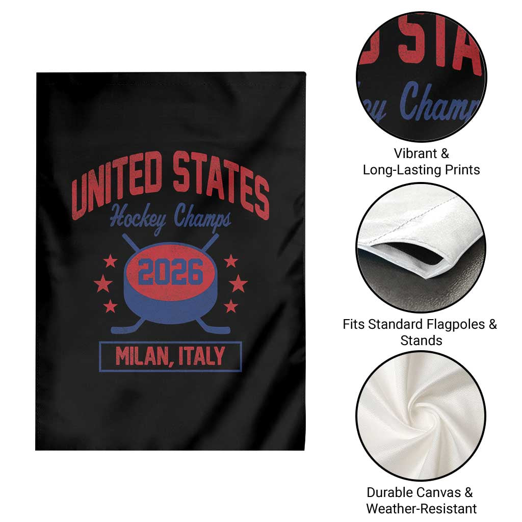 United States Hockey Champs 2026 Milan Italy Garden Flag Patriotic USA Gold Medal Winter Games Fan