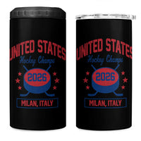 United States Hockey Champs 2026 Milan Italy 4 in 1 Can Cooler Tumbler Patriotic USA Gold Medal Winter Games Fan
