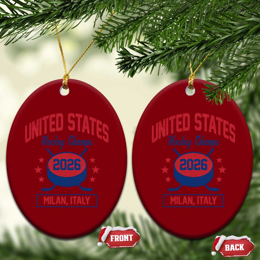 United States Hockey Champs 2026 Milan Italy Ceramic Ornament Patriotic USA Gold Medal Winter Games Fan