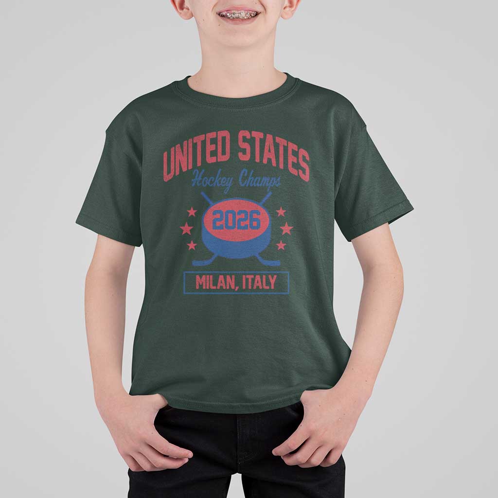 United States Hockey Champs 2026 Milan Italy T Shirt For Kid Patriotic USA Gold Medal Winter Games Fan