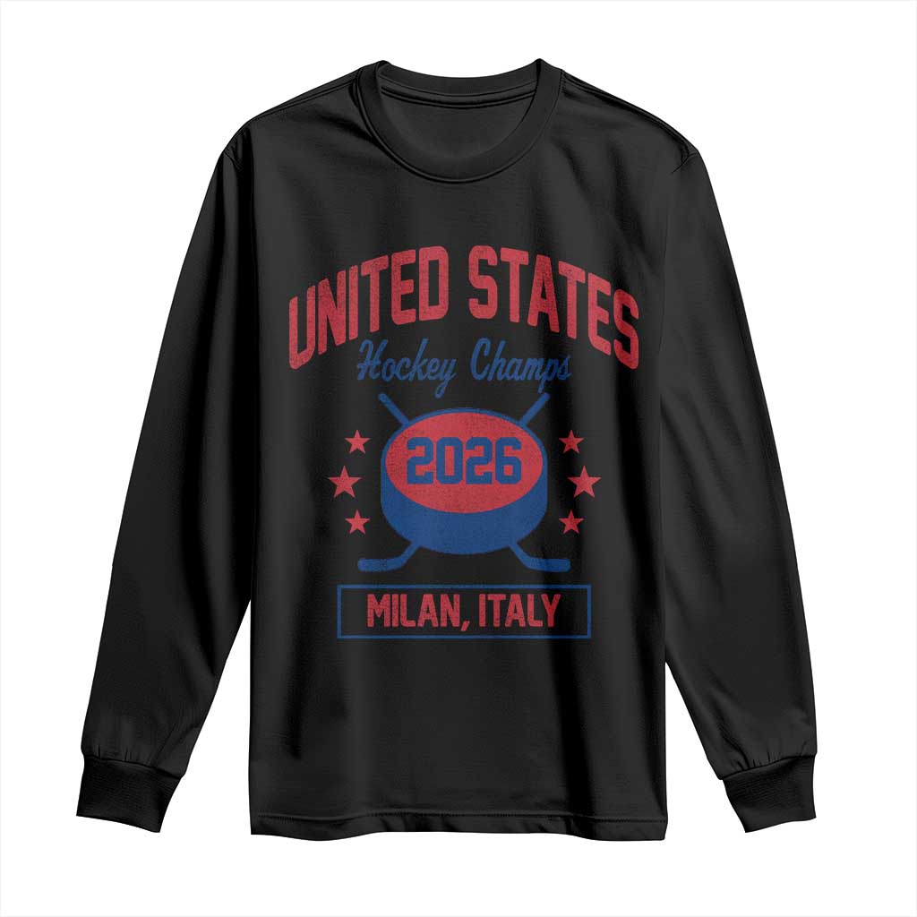 United States Hockey Champs 2026 Milan Italy Long Sleeve Shirt Patriotic USA Gold Medal Winter Games Fan