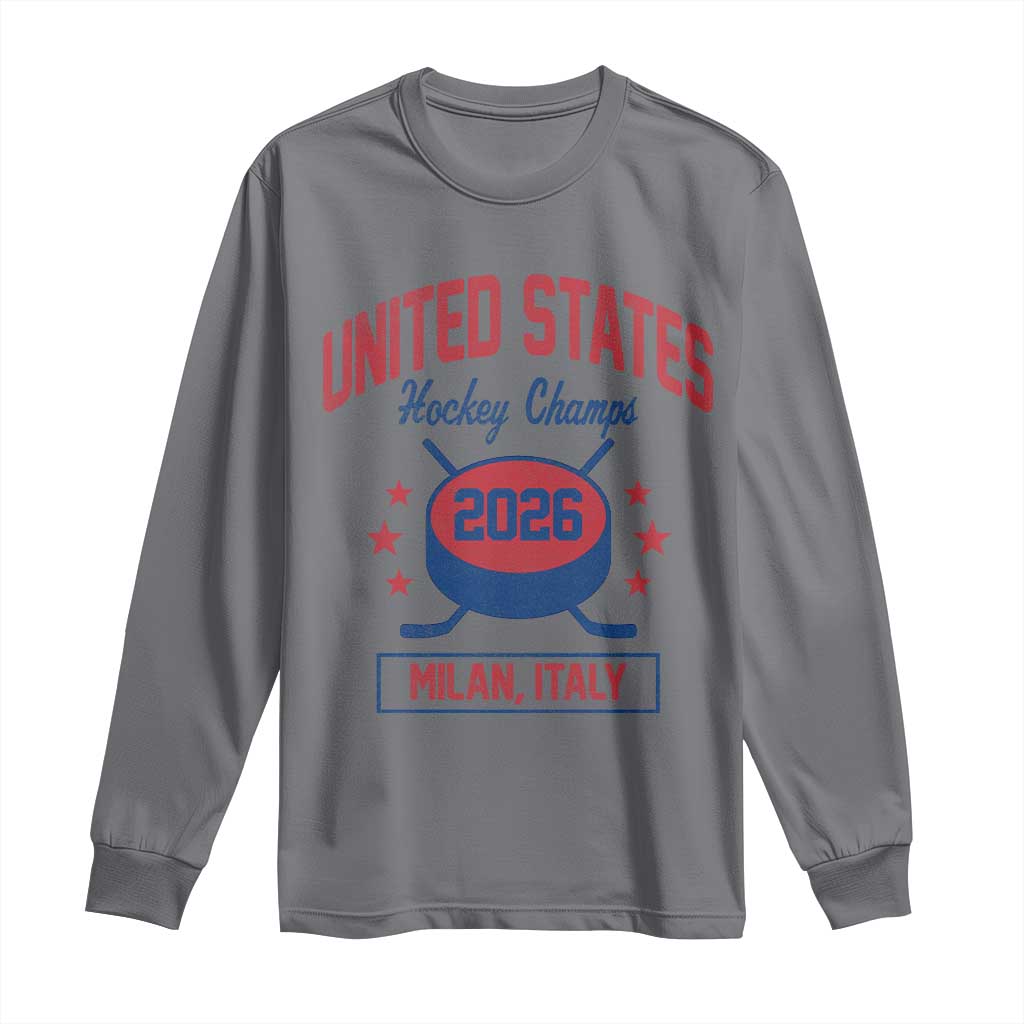 United States Hockey Champs 2026 Milan Italy Long Sleeve Shirt Patriotic USA Gold Medal Winter Games Fan