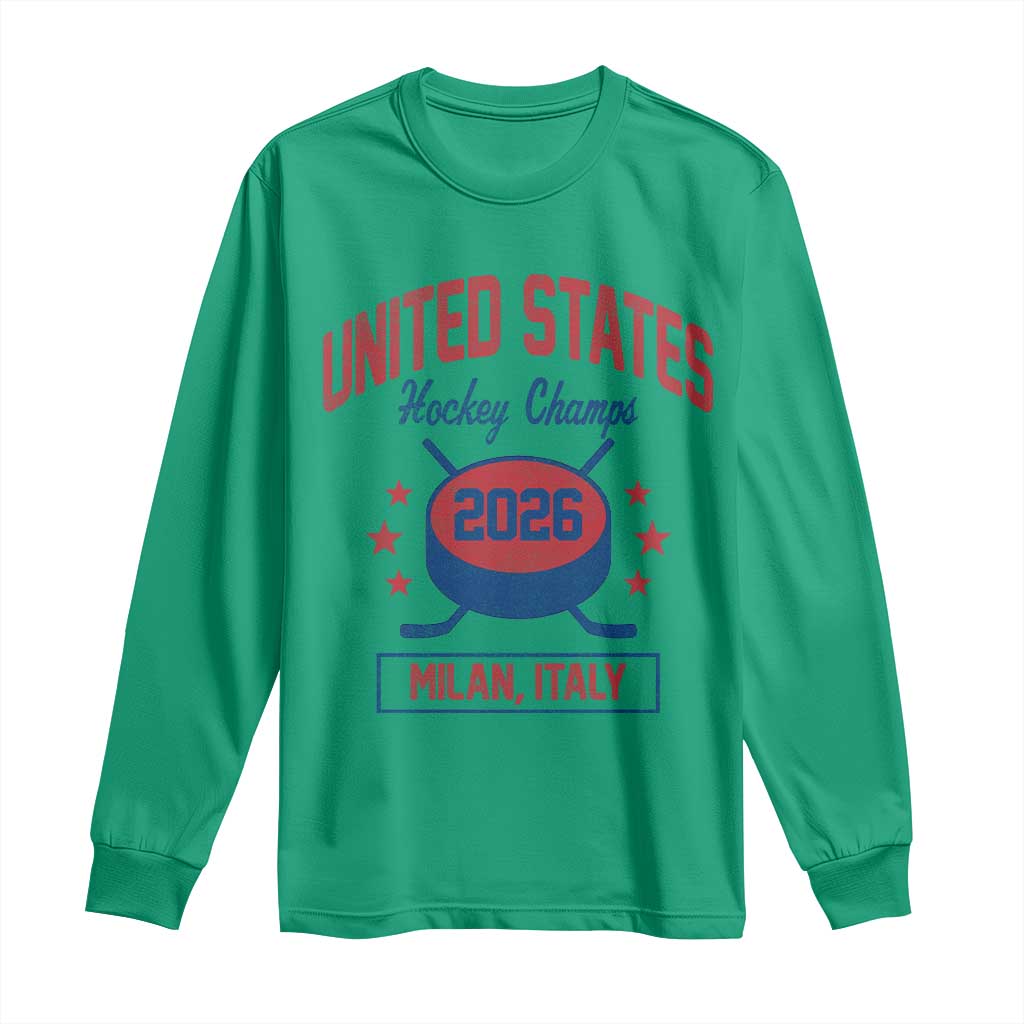 United States Hockey Champs 2026 Milan Italy Long Sleeve Shirt Patriotic USA Gold Medal Winter Games Fan