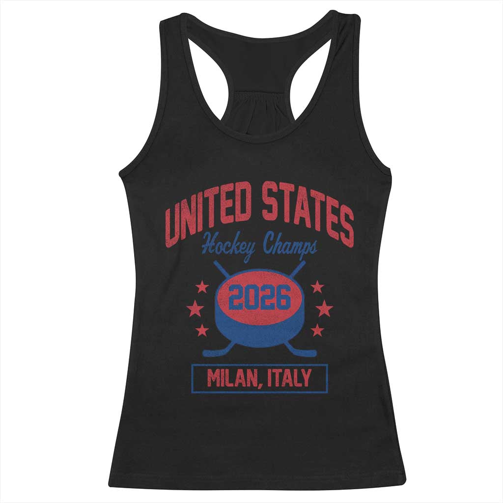 United States Hockey Champs 2026 Milan Italy Racerback Tank Top Patriotic USA Gold Medal Winter Games Fan