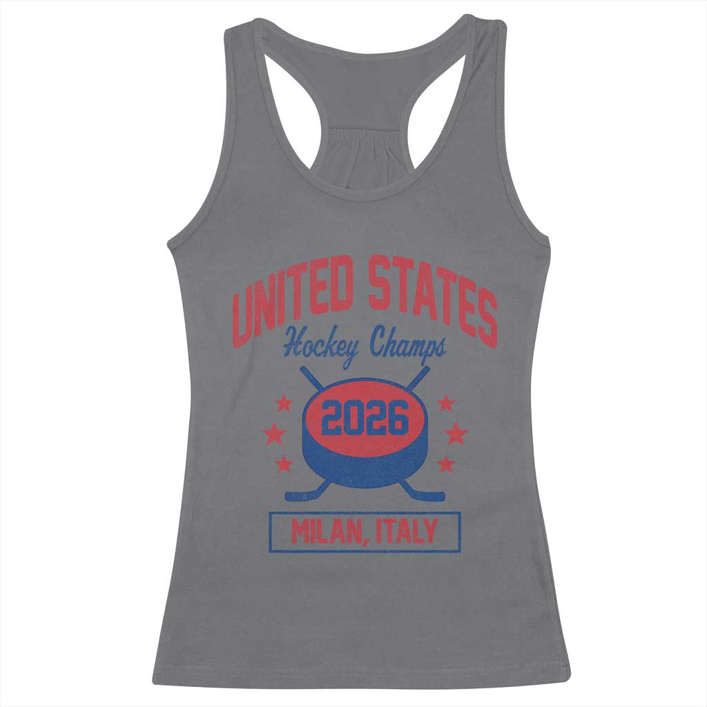 United States Hockey Champs 2026 Milan Italy Racerback Tank Top Patriotic USA Gold Medal Winter Games Fan