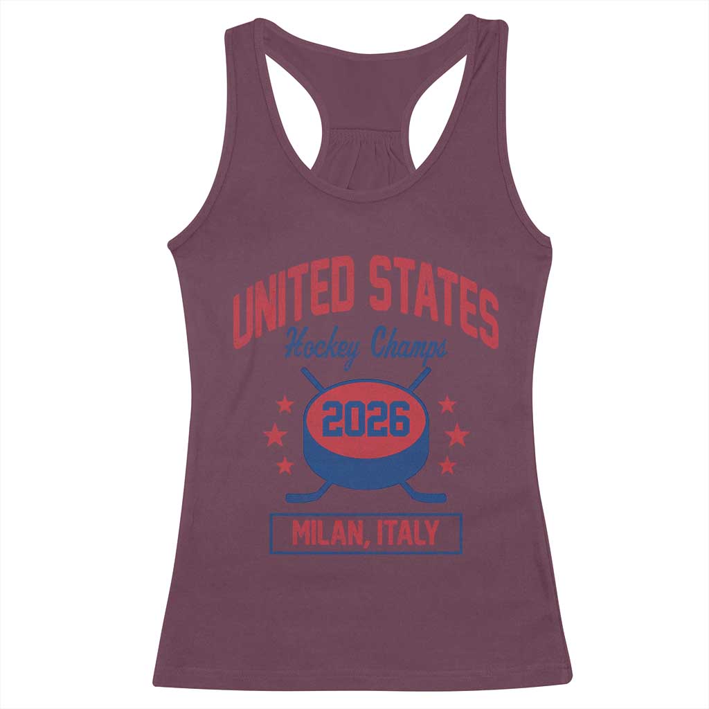 United States Hockey Champs 2026 Milan Italy Racerback Tank Top Patriotic USA Gold Medal Winter Games Fan