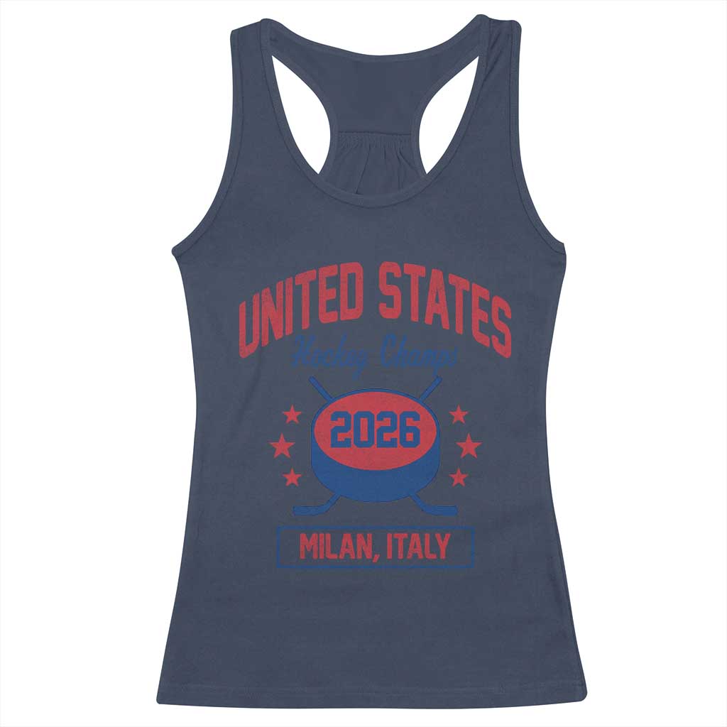 United States Hockey Champs 2026 Milan Italy Racerback Tank Top Patriotic USA Gold Medal Winter Games Fan