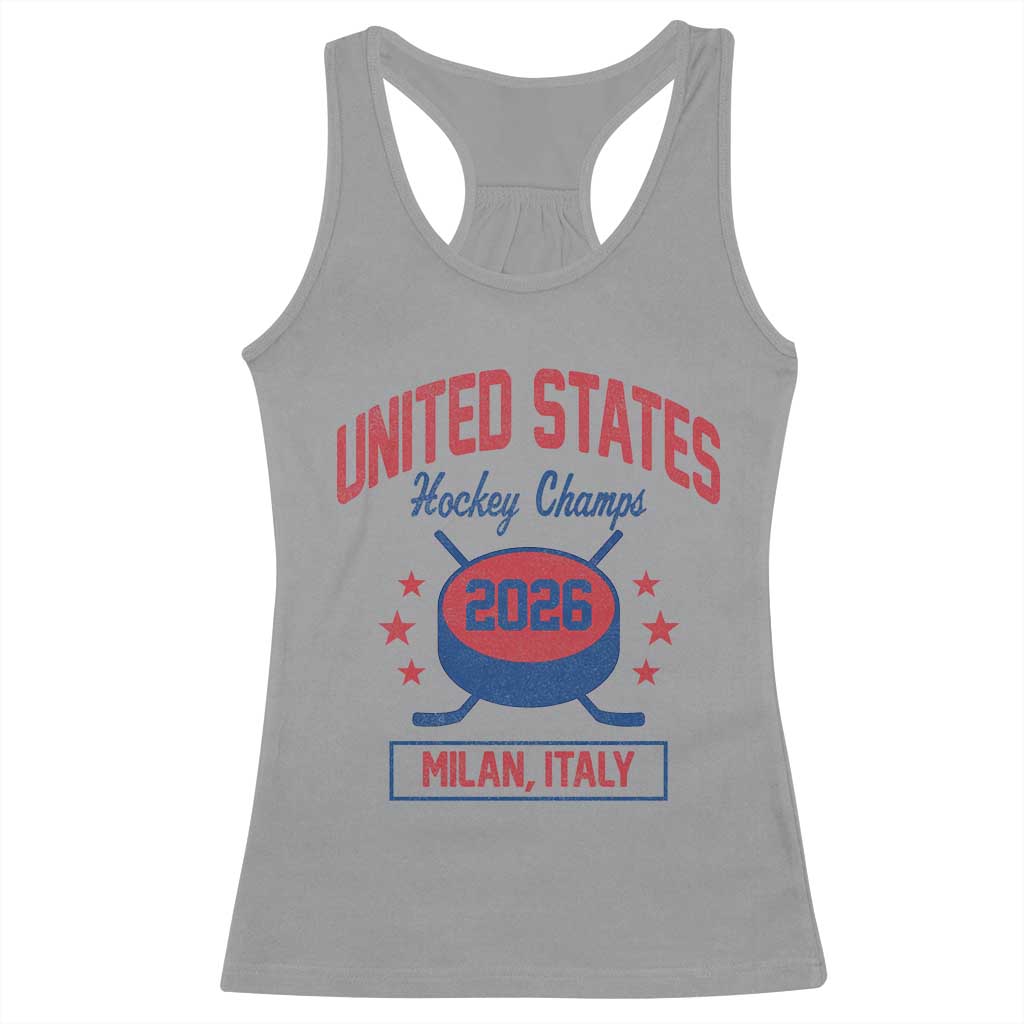 United States Hockey Champs 2026 Milan Italy Racerback Tank Top Patriotic USA Gold Medal Winter Games Fan