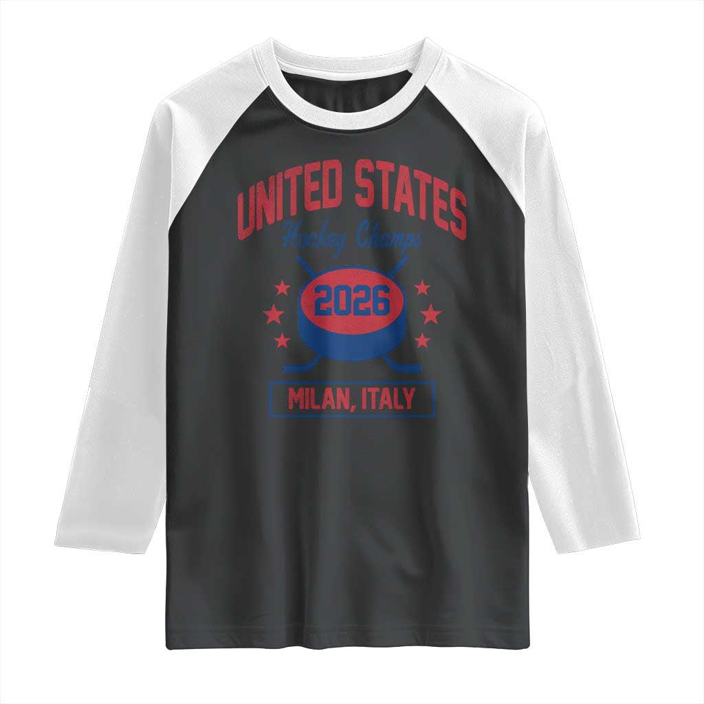 United States Hockey Champs 2026 Milan Italy Raglan Shirt Patriotic USA Gold Medal Winter Games Fan