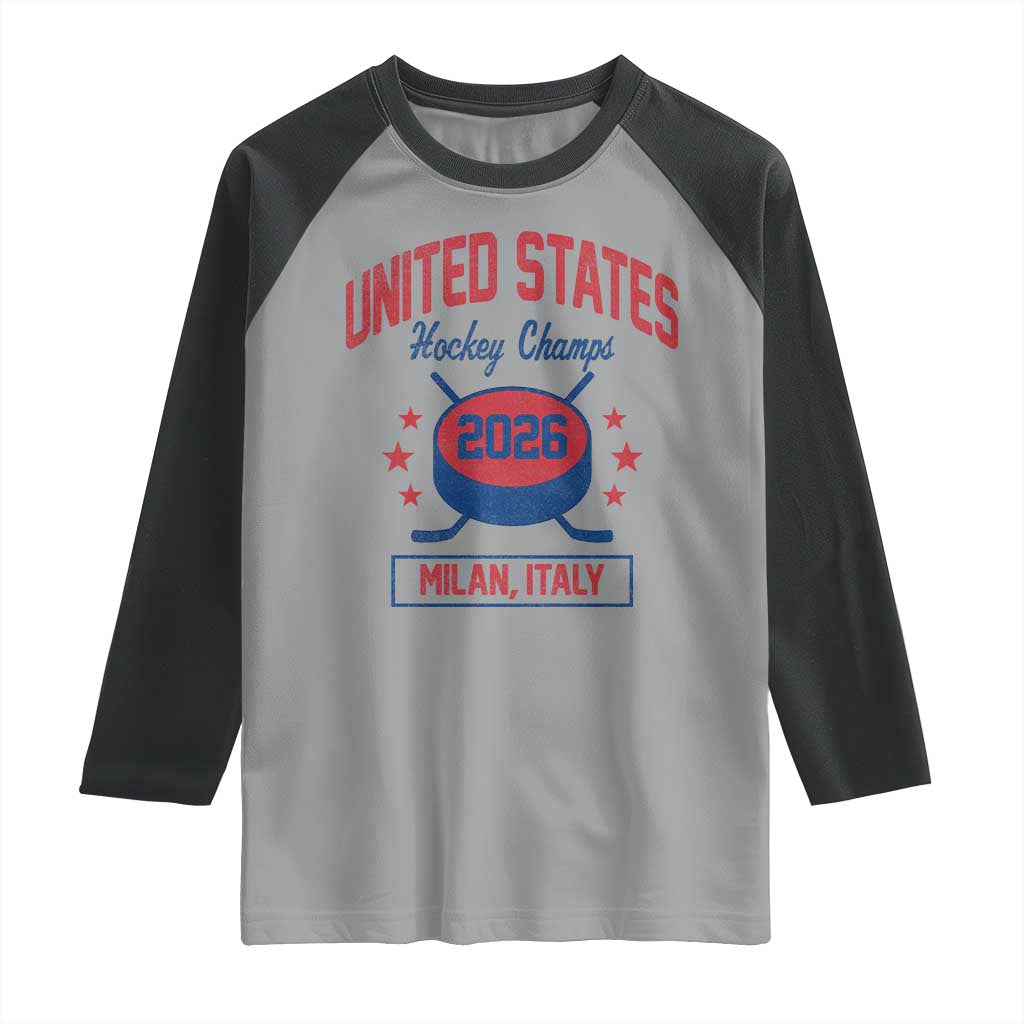 United States Hockey Champs 2026 Milan Italy Raglan Shirt Patriotic USA Gold Medal Winter Games Fan