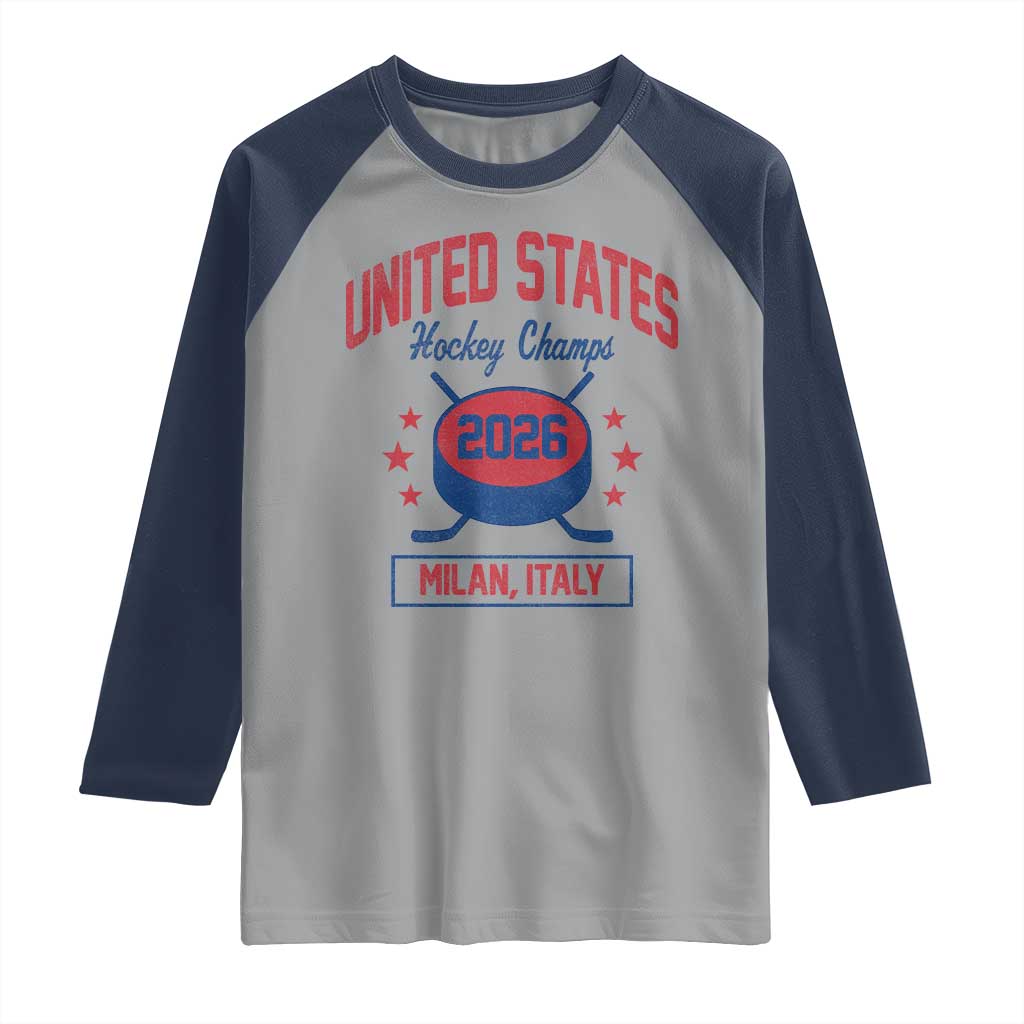 United States Hockey Champs 2026 Milan Italy Raglan Shirt Patriotic USA Gold Medal Winter Games Fan