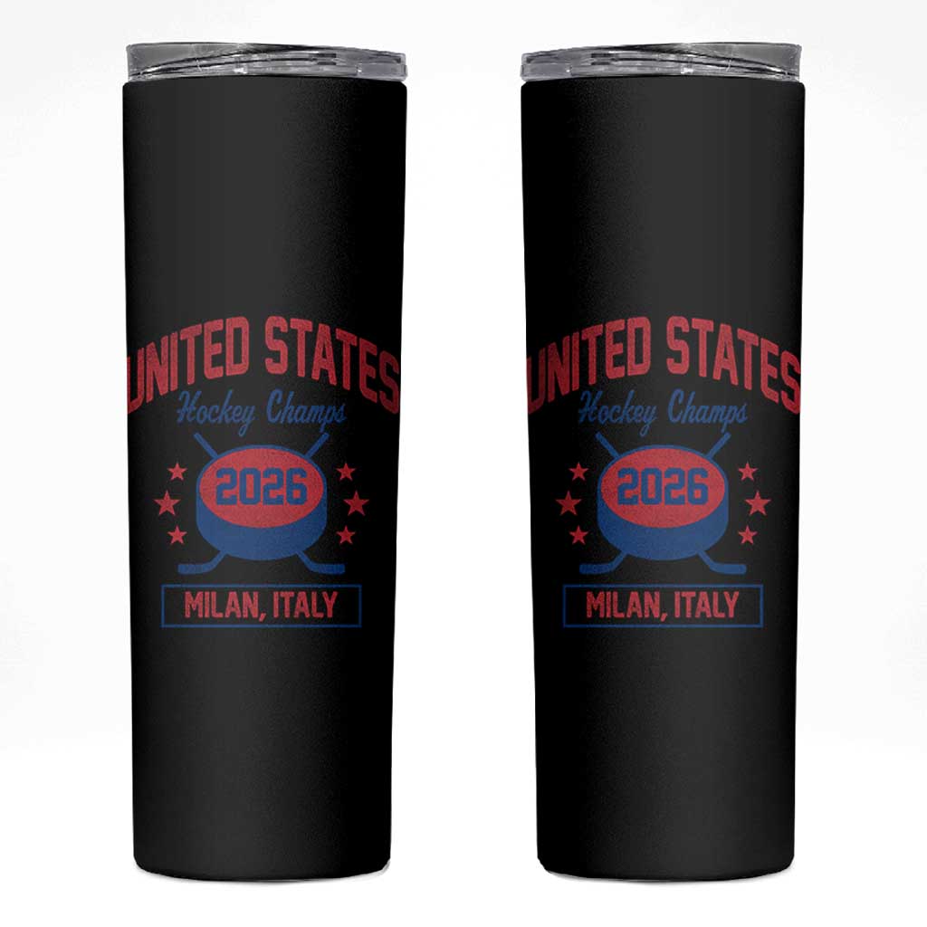 United States Hockey Champs 2026 Milan Italy Skinny Tumbler Patriotic USA Gold Medal Winter Games Fan