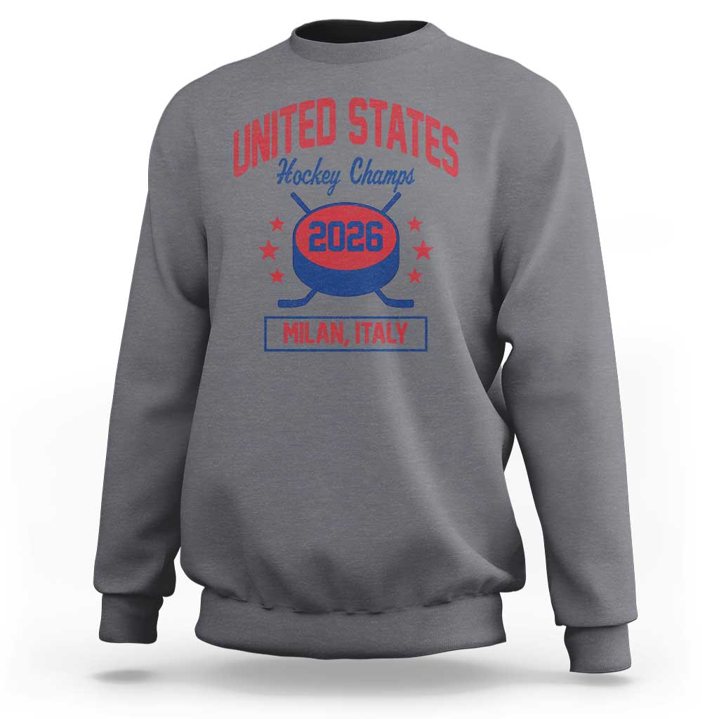 United States Hockey Champs 2026 Milan Italy Sweatshirt Patriotic USA Gold Medal Winter Games Fan