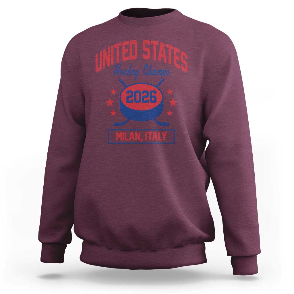United States Hockey Champs 2026 Milan Italy Sweatshirt Patriotic USA Gold Medal Winter Games Fan