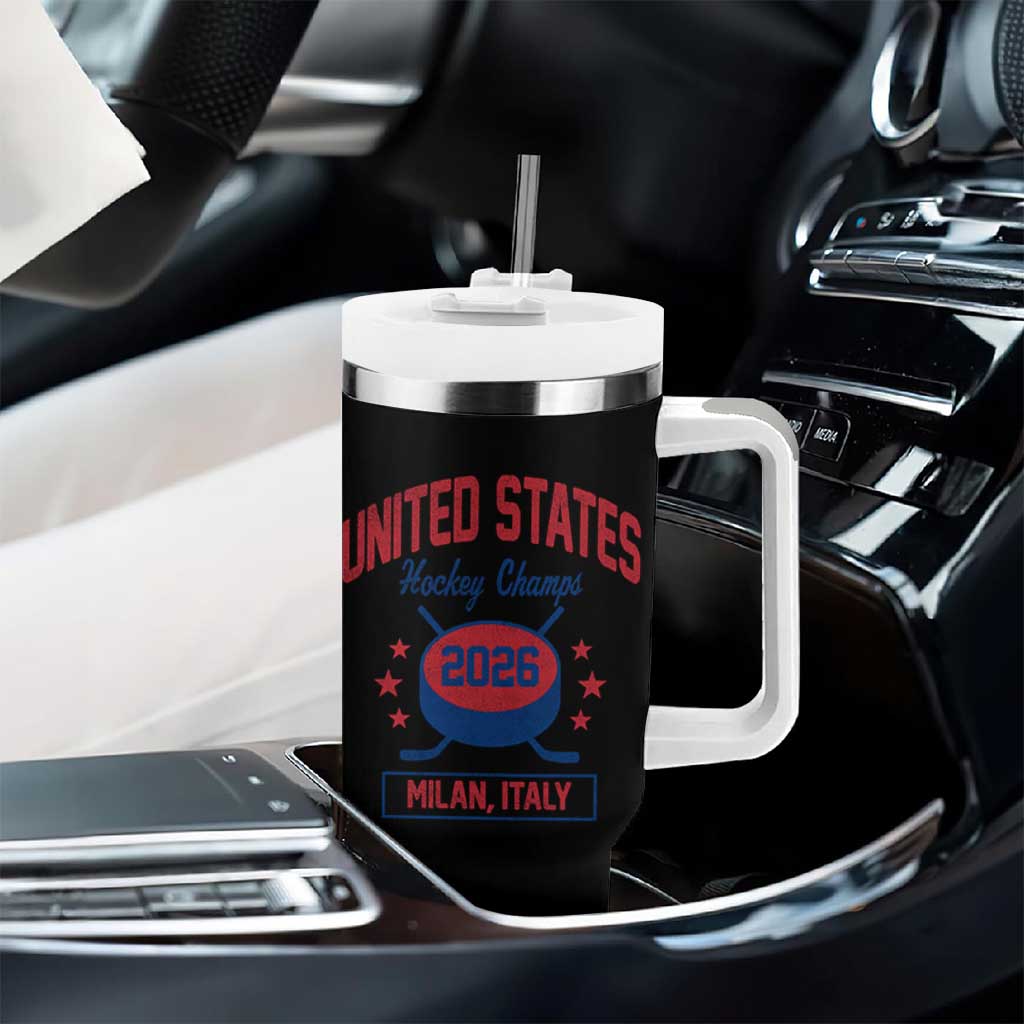 United States Hockey Champs 2026 Milan Italy Tumbler With Handle Patriotic USA Gold Medal Winter Games Fan