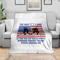 USA Gold Medal Hockey Patriotic American Flag Throw Blanket The Only Ice I Like Champions