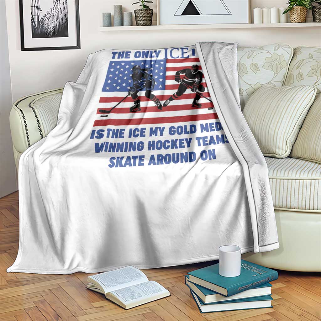 USA Gold Medal Hockey Patriotic American Flag Throw Blanket The Only Ice I Like Champions