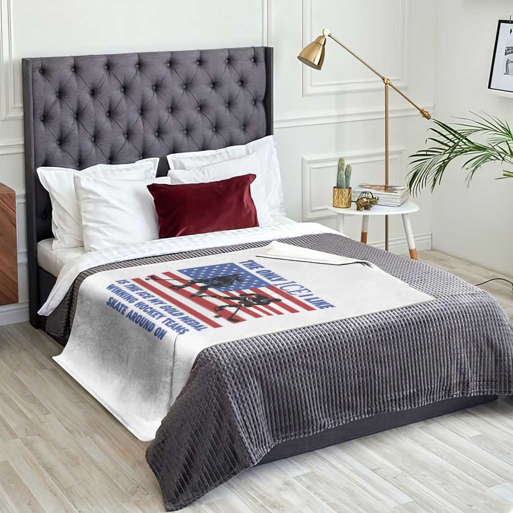 USA Gold Medal Hockey Patriotic American Flag Throw Blanket The Only Ice I Like Champions