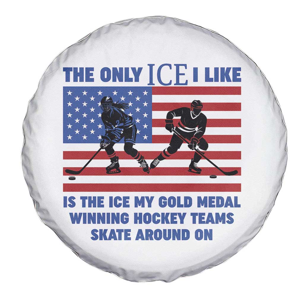 USA Gold Medal Hockey Patriotic American Flag Spare Tire Cover The Only Ice I Like Champions