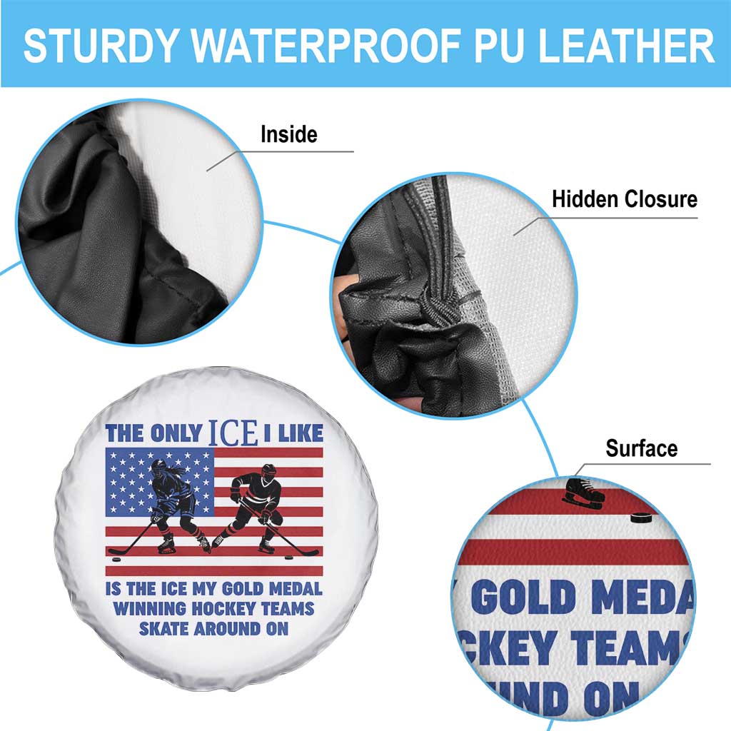 USA Gold Medal Hockey Patriotic American Flag Spare Tire Cover The Only Ice I Like Champions