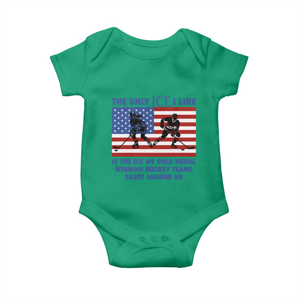 USA Gold Medal Hockey Patriotic American Flag Baby Onesie The Only Ice I Like Champions
