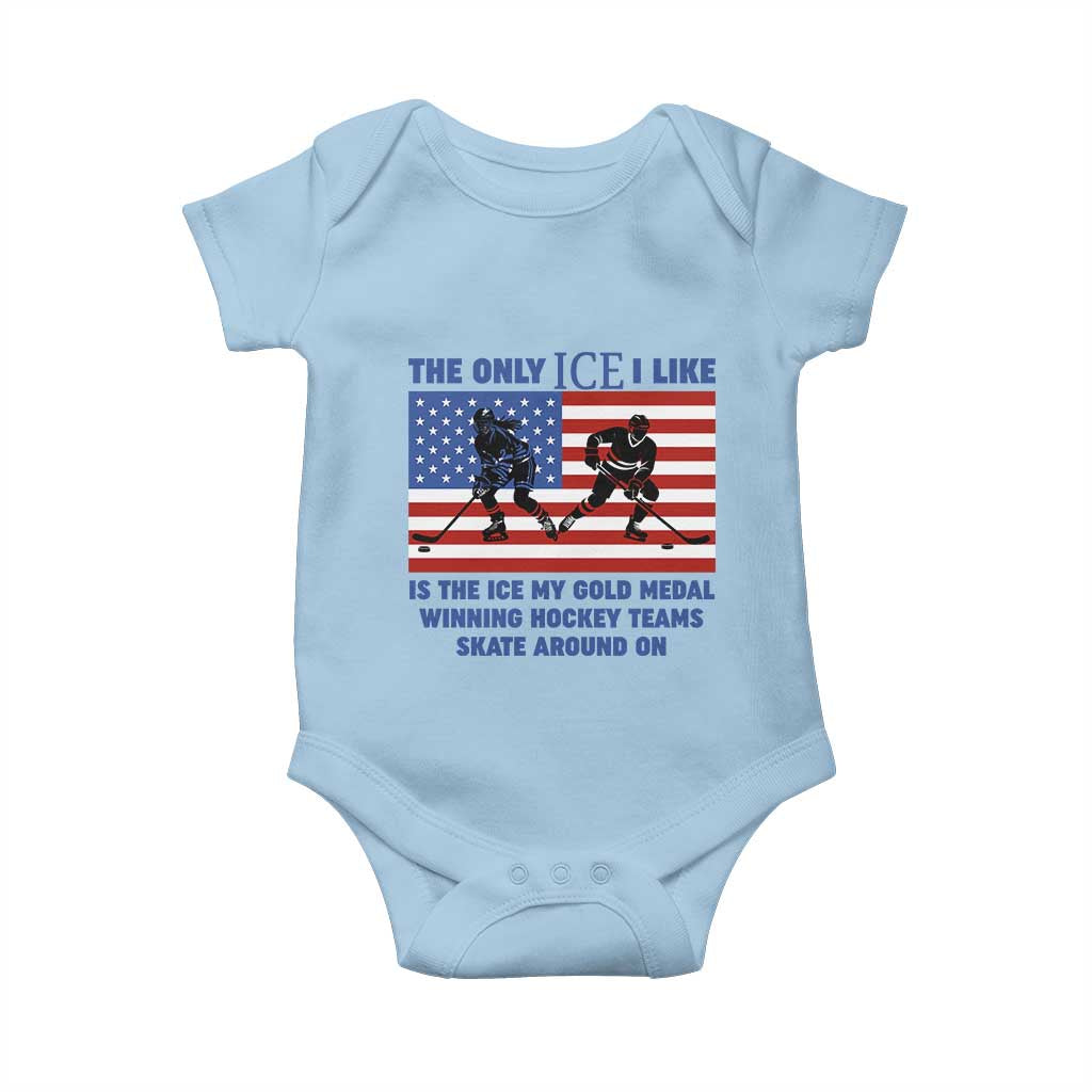 USA Gold Medal Hockey Patriotic American Flag Baby Onesie The Only Ice I Like Champions