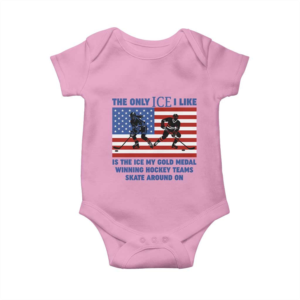 USA Gold Medal Hockey Patriotic American Flag Baby Onesie The Only Ice I Like Champions