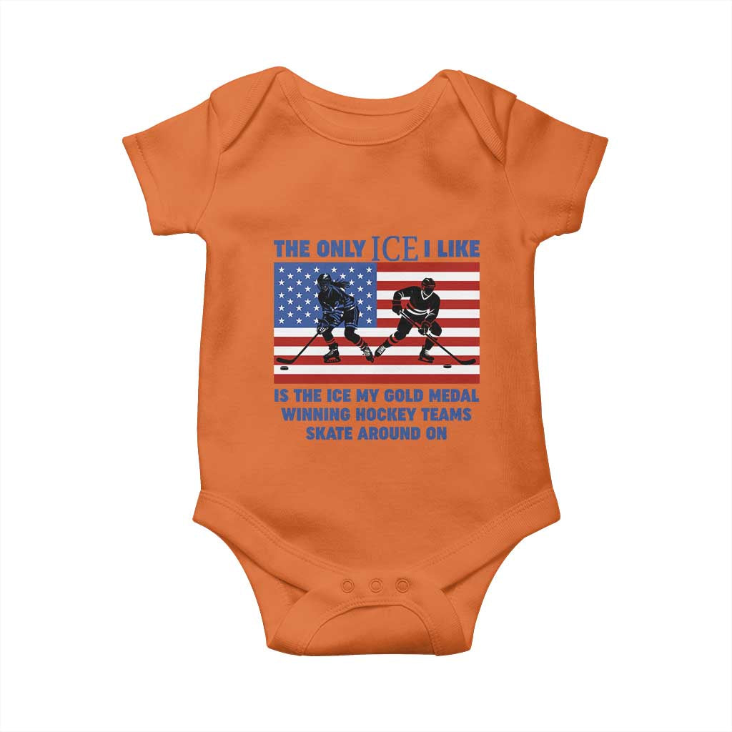 USA Gold Medal Hockey Patriotic American Flag Baby Onesie The Only Ice I Like Champions