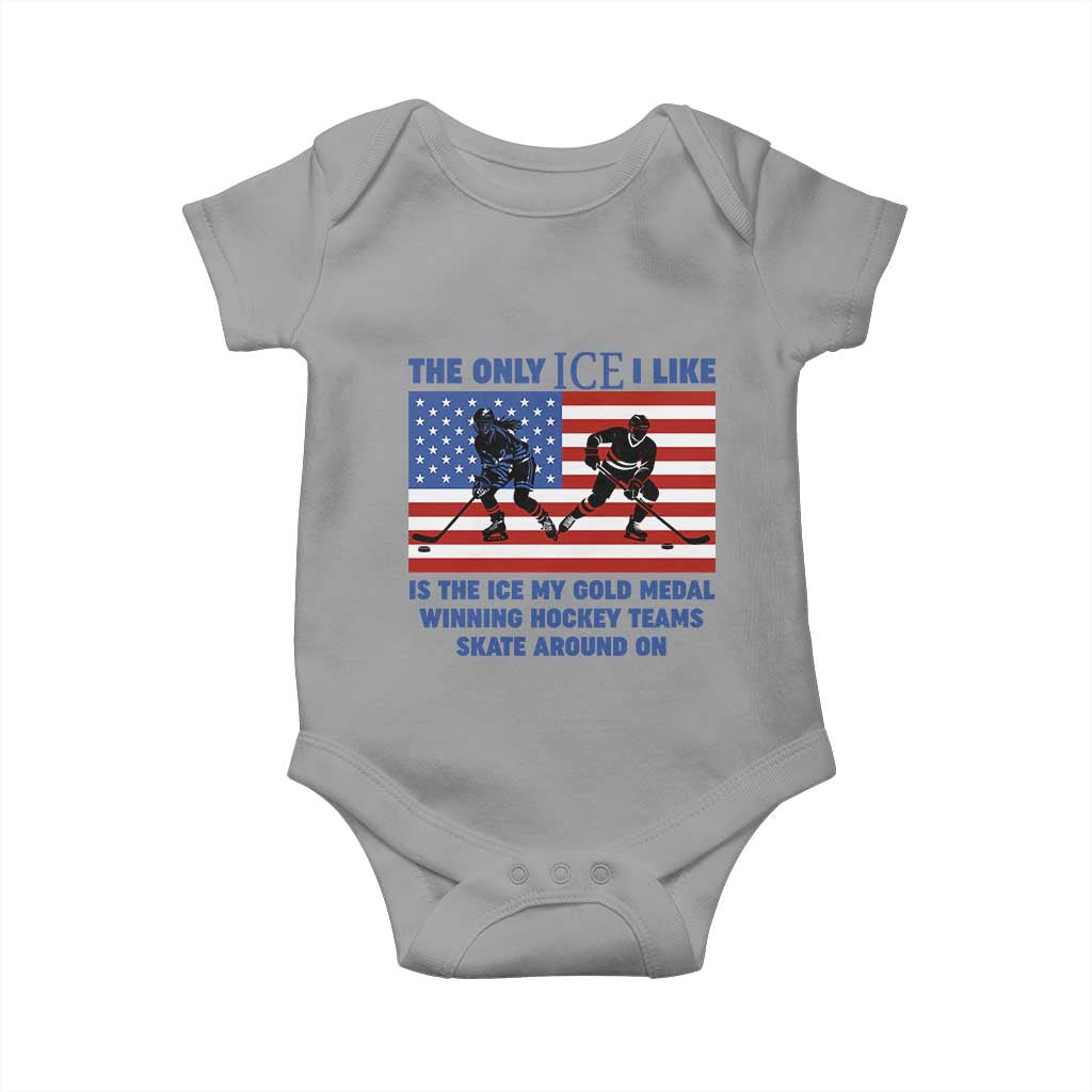 USA Gold Medal Hockey Patriotic American Flag Baby Onesie The Only Ice I Like Champions