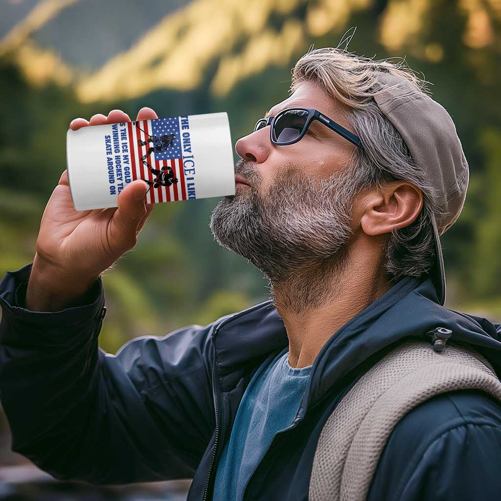 USA Gold Medal Hockey Patriotic American Flag 4 in 1 Can Cooler Tumbler The Only Ice I Like Champions