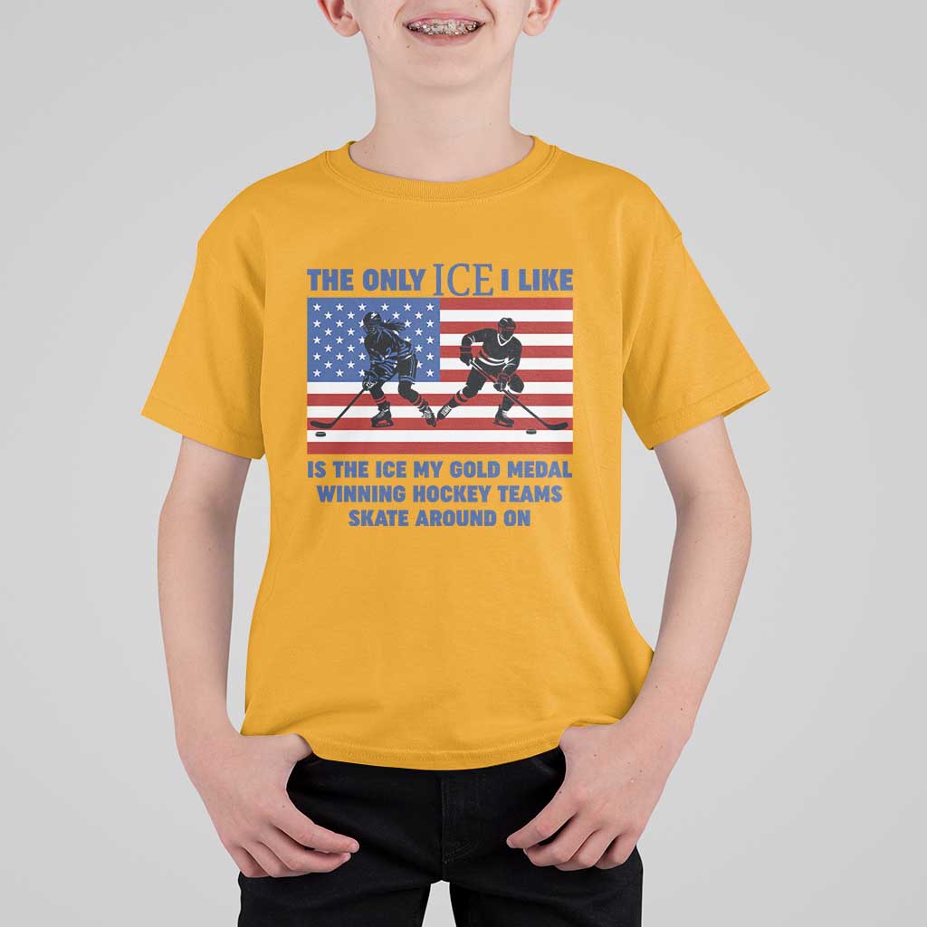 USA Gold Medal Hockey Patriotic American Flag T Shirt For Kid The Only Ice I Like Champions