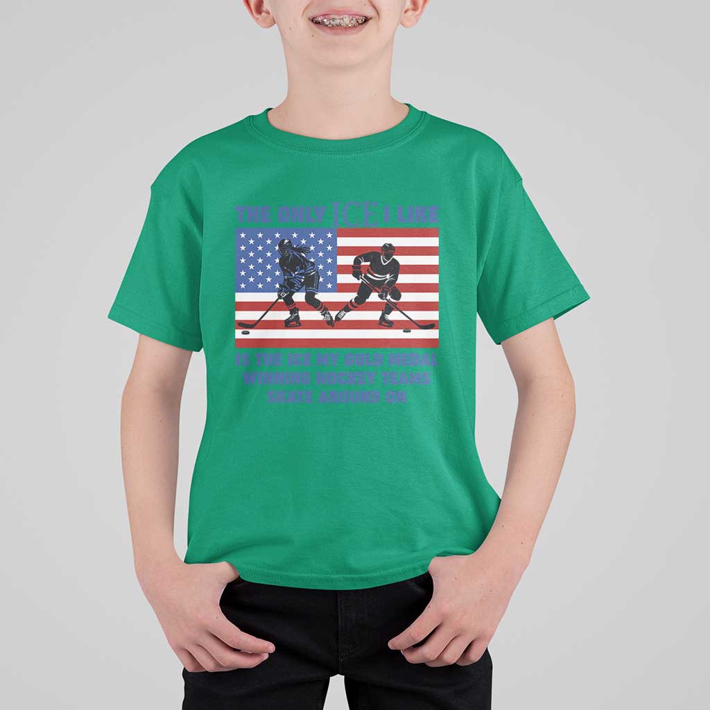 USA Gold Medal Hockey Patriotic American Flag T Shirt For Kid The Only Ice I Like Champions