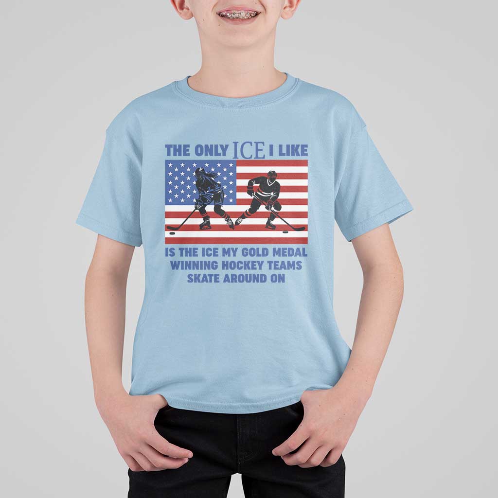 USA Gold Medal Hockey Patriotic American Flag T Shirt For Kid The Only Ice I Like Champions