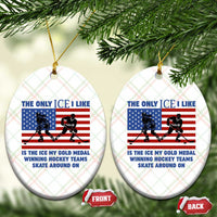 USA Gold Medal Hockey Patriotic American Flag Ceramic Ornament The Only Ice I Like Champions