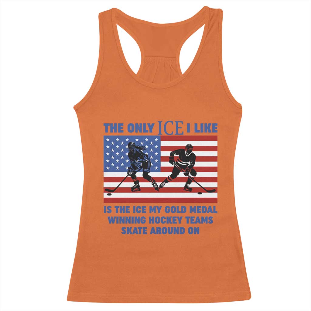 USA Gold Medal Hockey Patriotic American Flag Racerback Tank Top The Only Ice I Like Champions