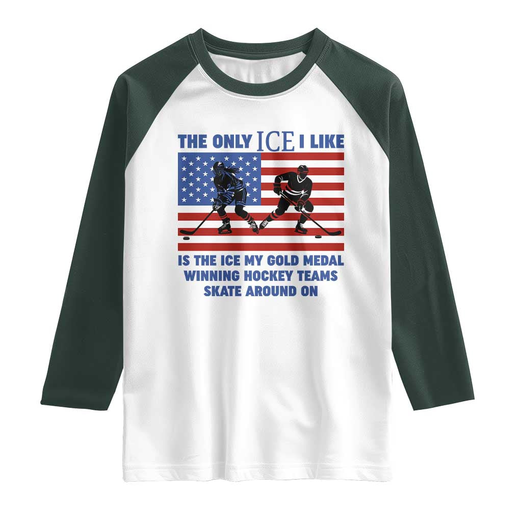 USA Gold Medal Hockey Patriotic American Flag Raglan Shirt The Only Ice I Like Champions