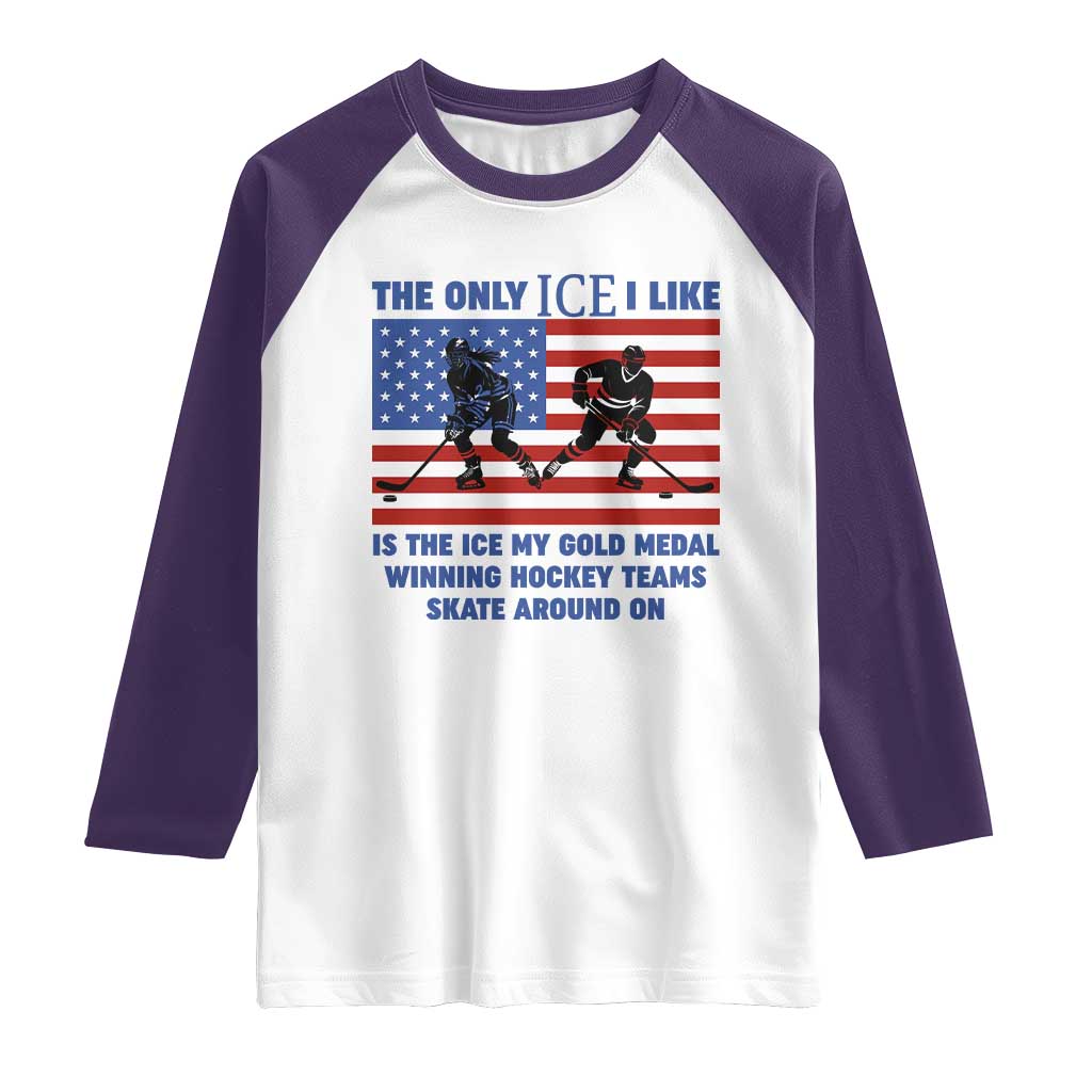 USA Gold Medal Hockey Patriotic American Flag Raglan Shirt The Only Ice I Like Champions