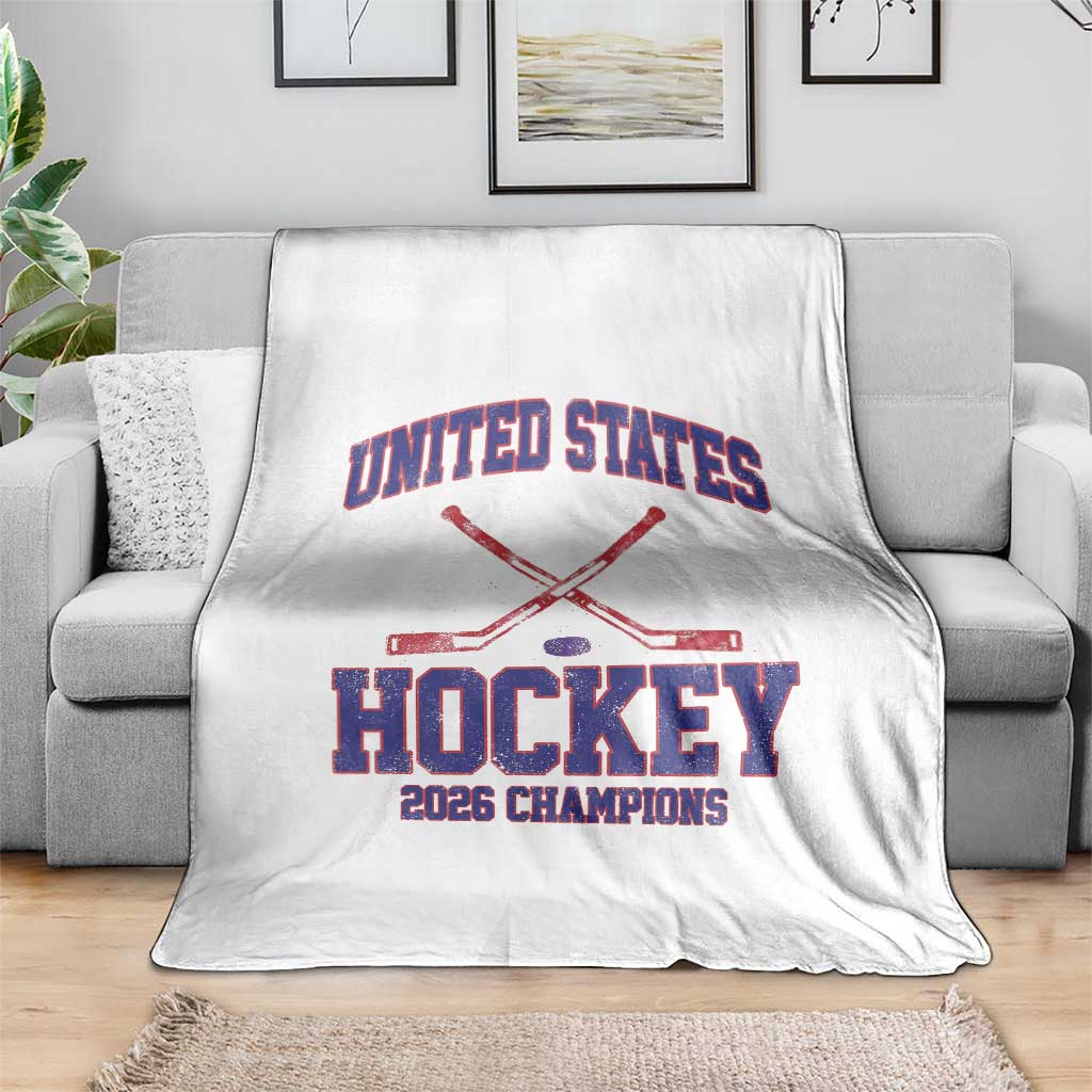 United States Hockey 2026 Champions Throw Blanket Patriotic USA Ice Hockey Victory Fan