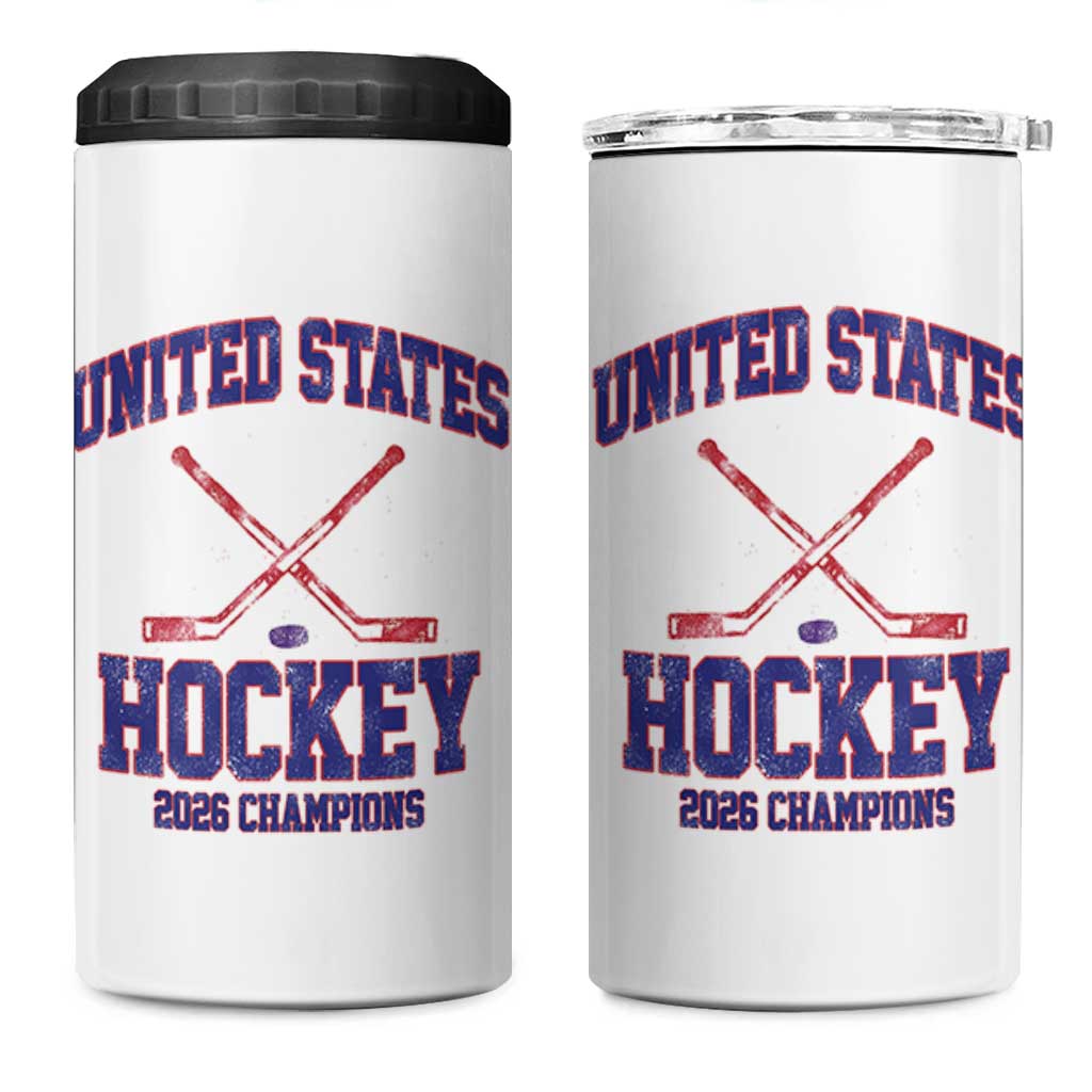 United States Hockey 2026 Champions 4 in 1 Can Cooler Tumbler Patriotic USA Ice Hockey Victory Fan