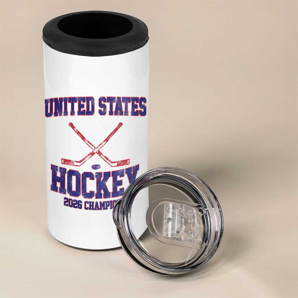 United States Hockey 2026 Champions 4 in 1 Can Cooler Tumbler Patriotic USA Ice Hockey Victory Fan