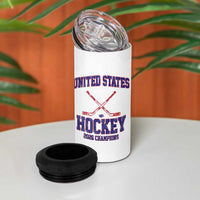 United States Hockey 2026 Champions 4 in 1 Can Cooler Tumbler Patriotic USA Ice Hockey Victory Fan