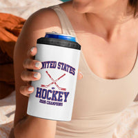 United States Hockey 2026 Champions 4 in 1 Can Cooler Tumbler Patriotic USA Ice Hockey Victory Fan