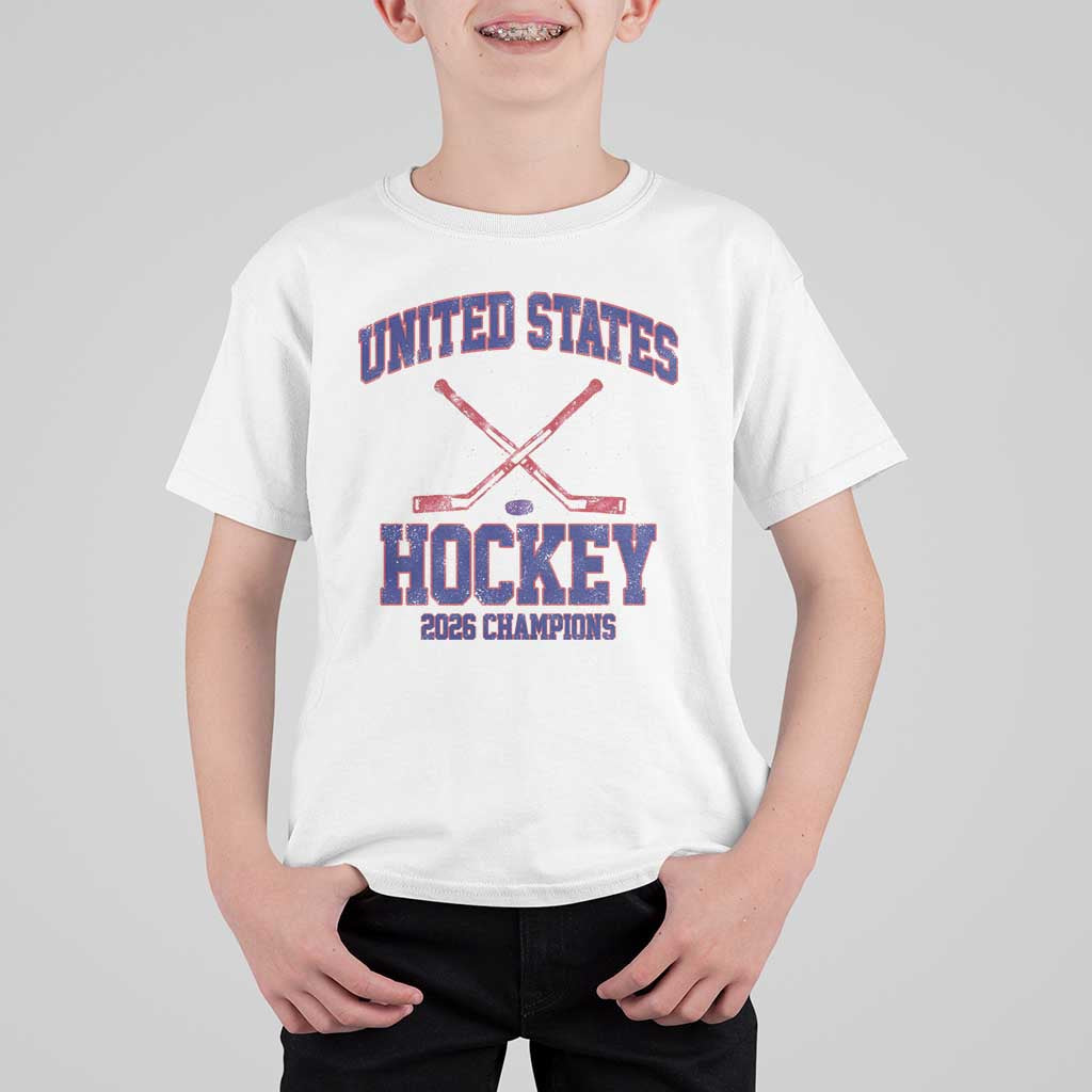 United States Hockey 2026 Champions T Shirt For Kid Patriotic USA Ice Hockey Victory Fan