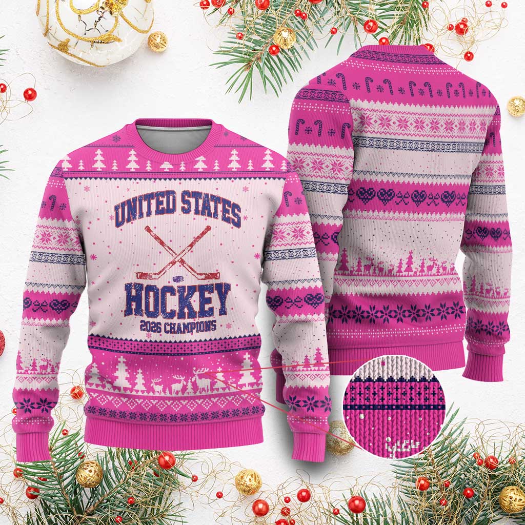 United States Hockey 2026 Champions Ugly Christmas Sweater Patriotic USA Ice Hockey Victory Fan