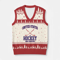 United States Hockey 2026 Champions V-Neck Knit Sweater Vest Patriotic USA Ice Hockey Victory Fan